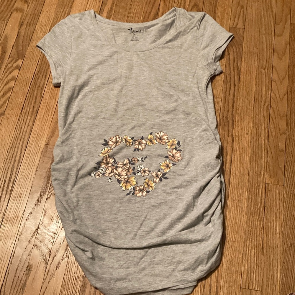 Gray Floral Heart Maternity Tee - Gray - Ingrid & Isabel